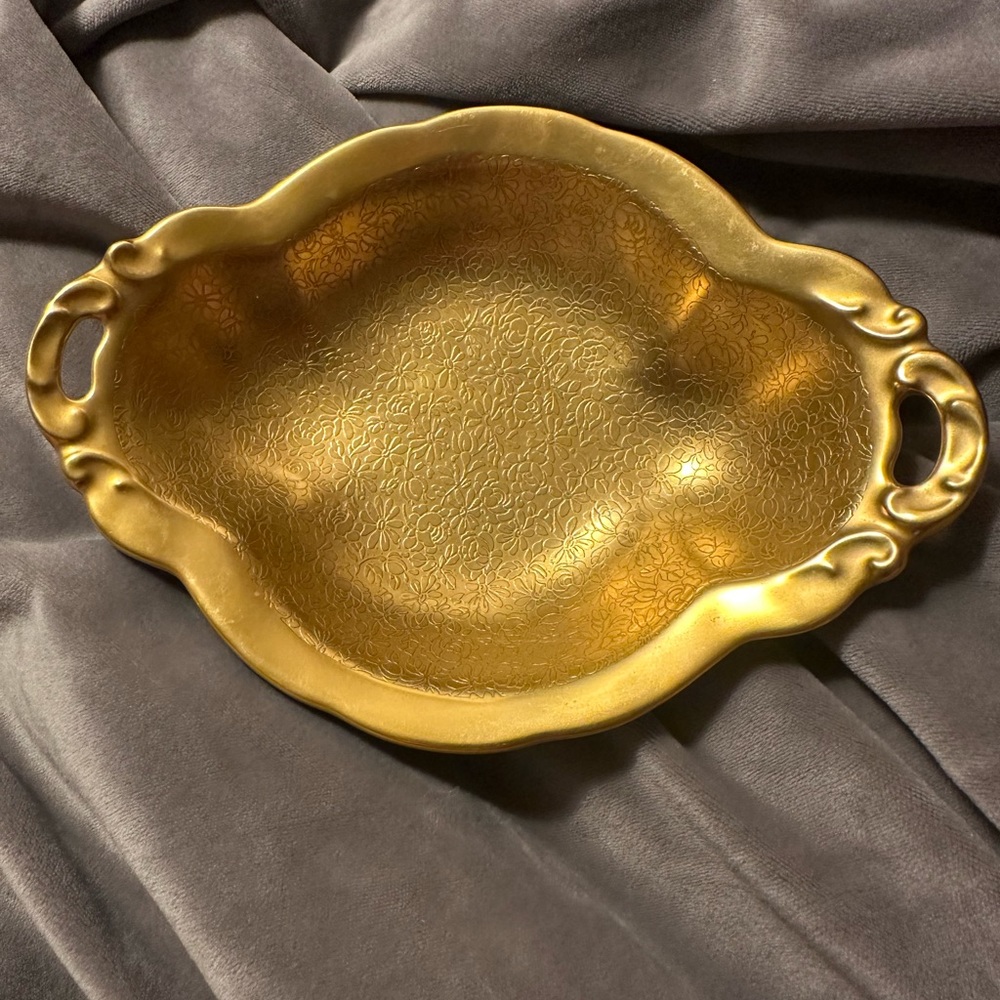 Vintage Pickard China Rose and Daisy Bon Bon Dish 24K Gold #241